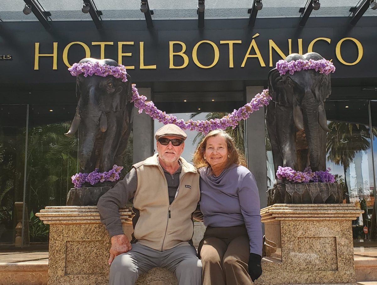 Scott and his wife at Hotel Botanico, Tenerife, Spain
